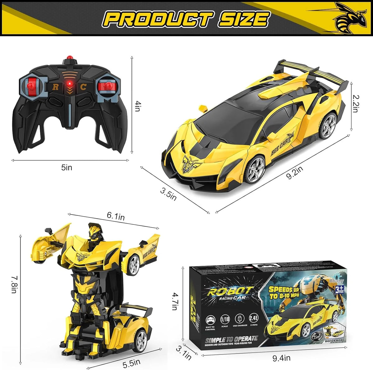 Rc Cars for Boys 4-7 8-12, 2.4Ghz Remote Control Car 1:18 Scale Transforming Robot, One-Button Deformation 360° Rotation Car Toy Gifts for Boys 3-5