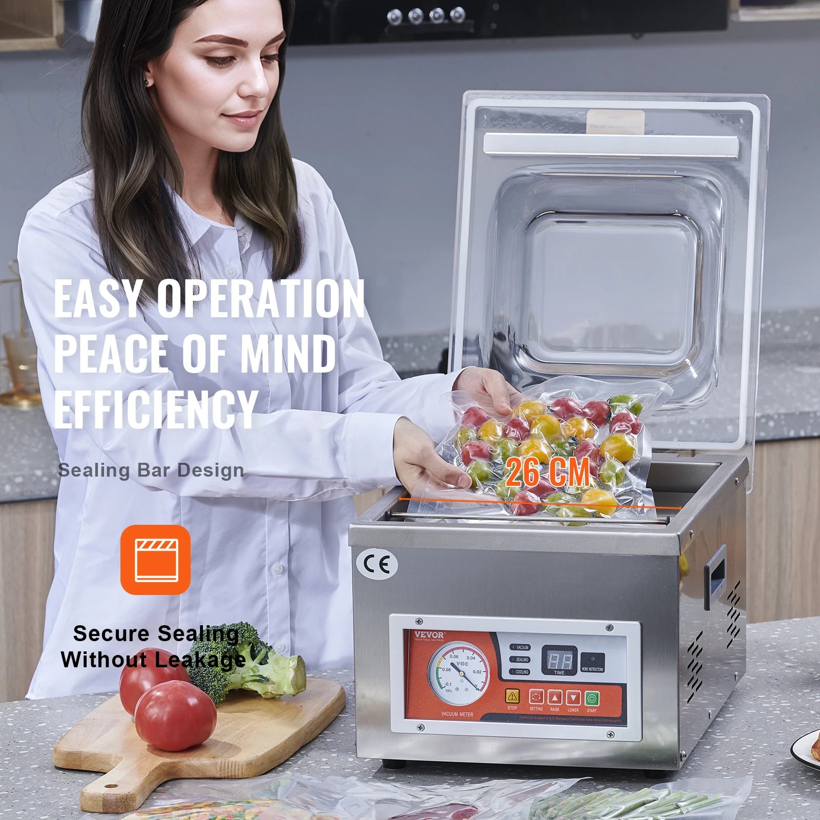 Succebuy DZ-260A Chamber Vacuum Sealer with 15.7" Sealing Length Kitchen Vacuum Packing Machine for Home Foods Meats Marinades