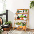 Bamboo Ladder Plant Stand, 3 Tier Folding Bamboo Plant Shelf, Foldable Flower Pot Display Shelf Rack, Multiple Plants Holder Organizer Storage Shelf for Indoor Outdoor Balcony Garden (Natural)