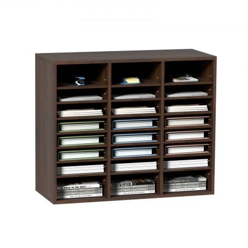 VEVOR Literature Organizers, 24 Compartments Office Mailbox with Adjustable Shelves, Wood Literature Sorter 29X12X24.4 Inches for Office, Home, Classroom, Mailrooms Organization, EPA Certified, Brown