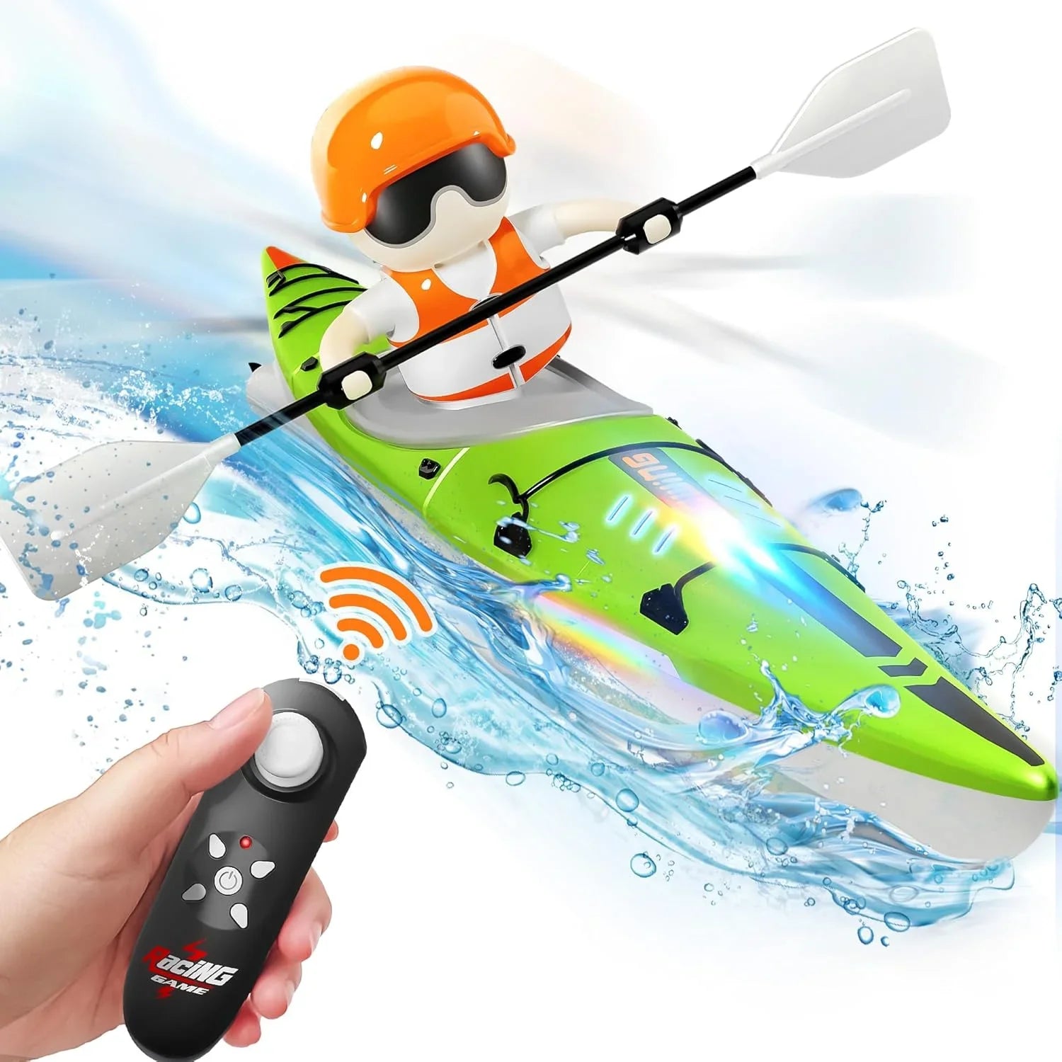 RC Kayak Boat for Kids,2.4 Ghz Remote Control Shark Boat Toys W/LED Light for Pools,Lake,Bathtub Never Capsize Summer Outdoor Water Toys Gift for Boys Girls
