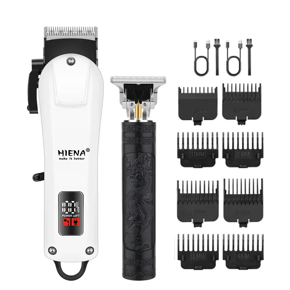 HIENA Professional Barber Kit Electric Hair Clipper Beard Shaver Detail Trimmer Cordless Rechargeable Titanium Blades for Home