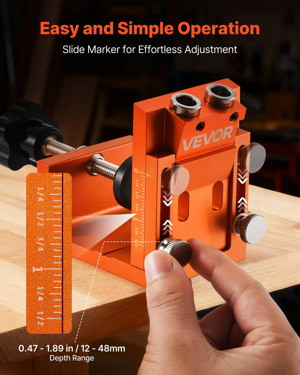 Pocket Hole Jig Kit, 0.47 to 1.89 in Adjustable, Jig Pocket Hole System with Step Drill, Hex Wrench, Drill Stop Ring, Square Drive Bit, Plugs and Screws, Reinforced Metal Frame, for Woodworking