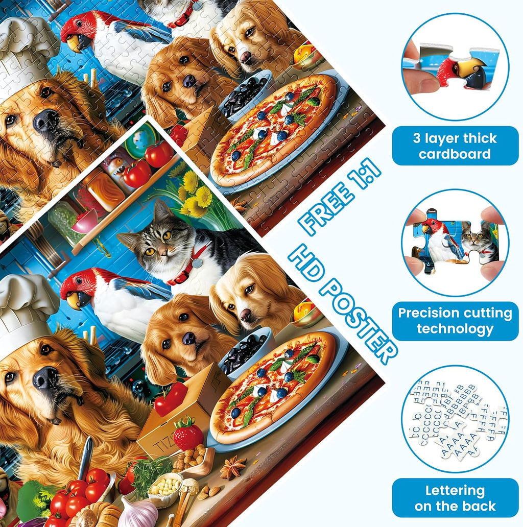 500 Piece Puzzles for Adults, Funny Puppy Animal Jigsaw Puzzles, Food Kitchen Jigsaw Puzzle, Animal Pet Lover Challenging Puzzles for Friends Family Activity Game Nights Gifts, 20.5×15 In