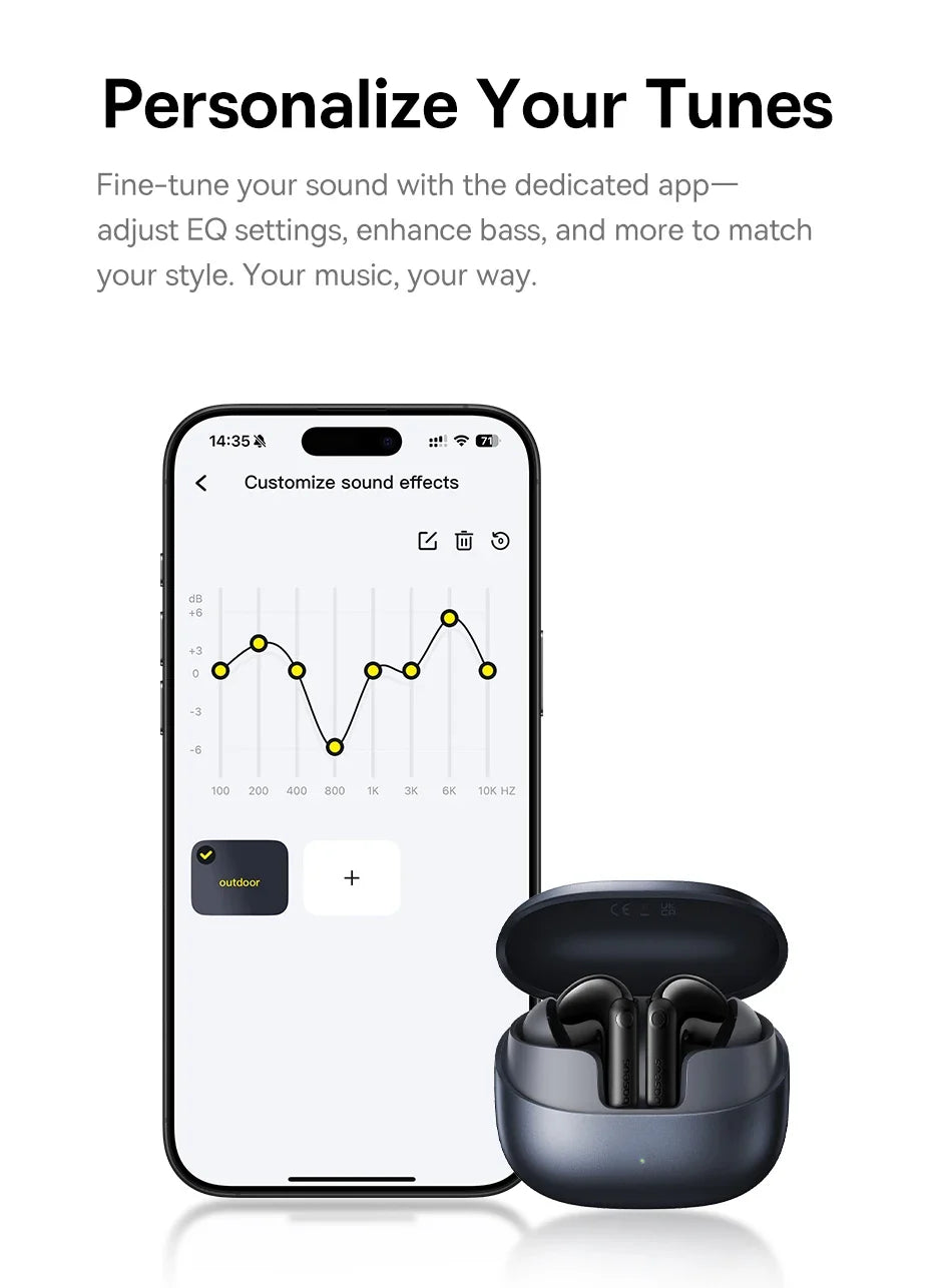 Baseus Bass BP1 Pro -50Db Noise Cancelling Wireless Earbuds Bluetooth 6.0 LDAC Hi-Res Sound 6-Mic AI Clear Calls IP55 Earphones