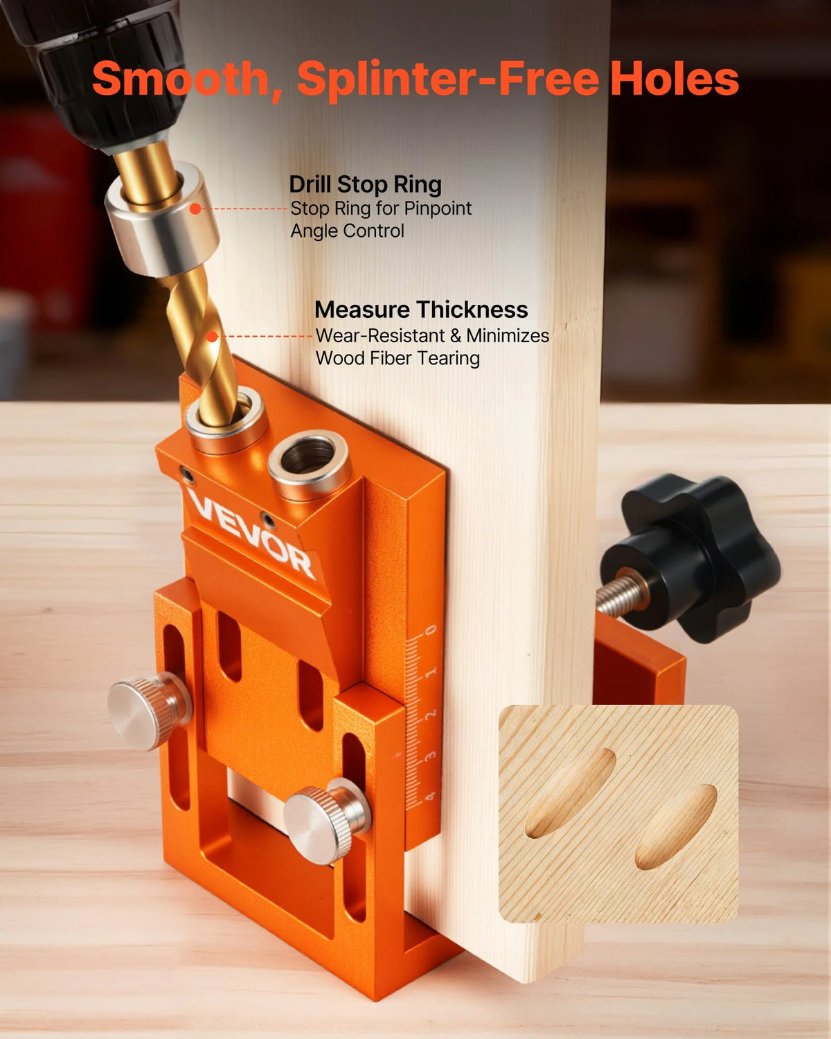 Pocket Hole Jig Kit, 0.47 to 1.89 in Adjustable, Jig Pocket Hole System with Step Drill, Hex Wrench, Drill Stop Ring, Square Drive Bit, Plugs and Screws, Reinforced Metal Frame, for Woodworking