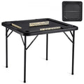 Mahjong Table, Square 4 Player Folding Card Table with 4 Cup Holders & 4 Chip Trays, Portable Domino Game Table with 1 Set of Dominoes for Mahjong Poke Puzzles, 35.4 X 35.4-Inch, Black