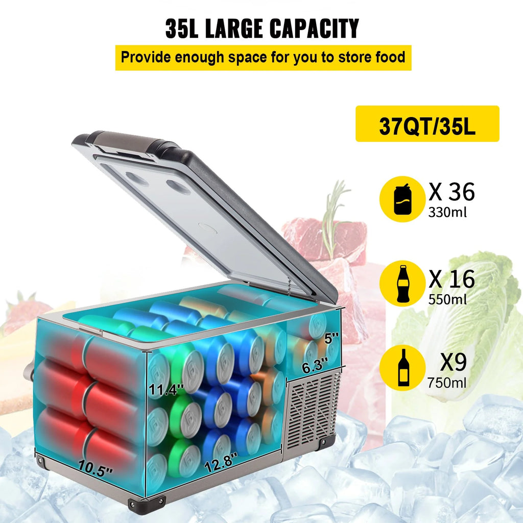 VEVOR Portable Refrigerator 37 Quart(35 Liter),12 Volt Refrigerator App Control(-4¨H~68¨H), Car Refrigerator Dual Zone with 12/24V DC & 110-240V AC for Camping, Travel, Fishing, Outdoor or Home Use