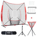 7X7 Ft Baseball Softball Practice Net, Portable Baseball Training Net for Hitting Catching Pitching, Backstop Baseball Equipment with Bow Frame, Carry Bag, Strike Zone, Ball, Tee, Ball Collector
