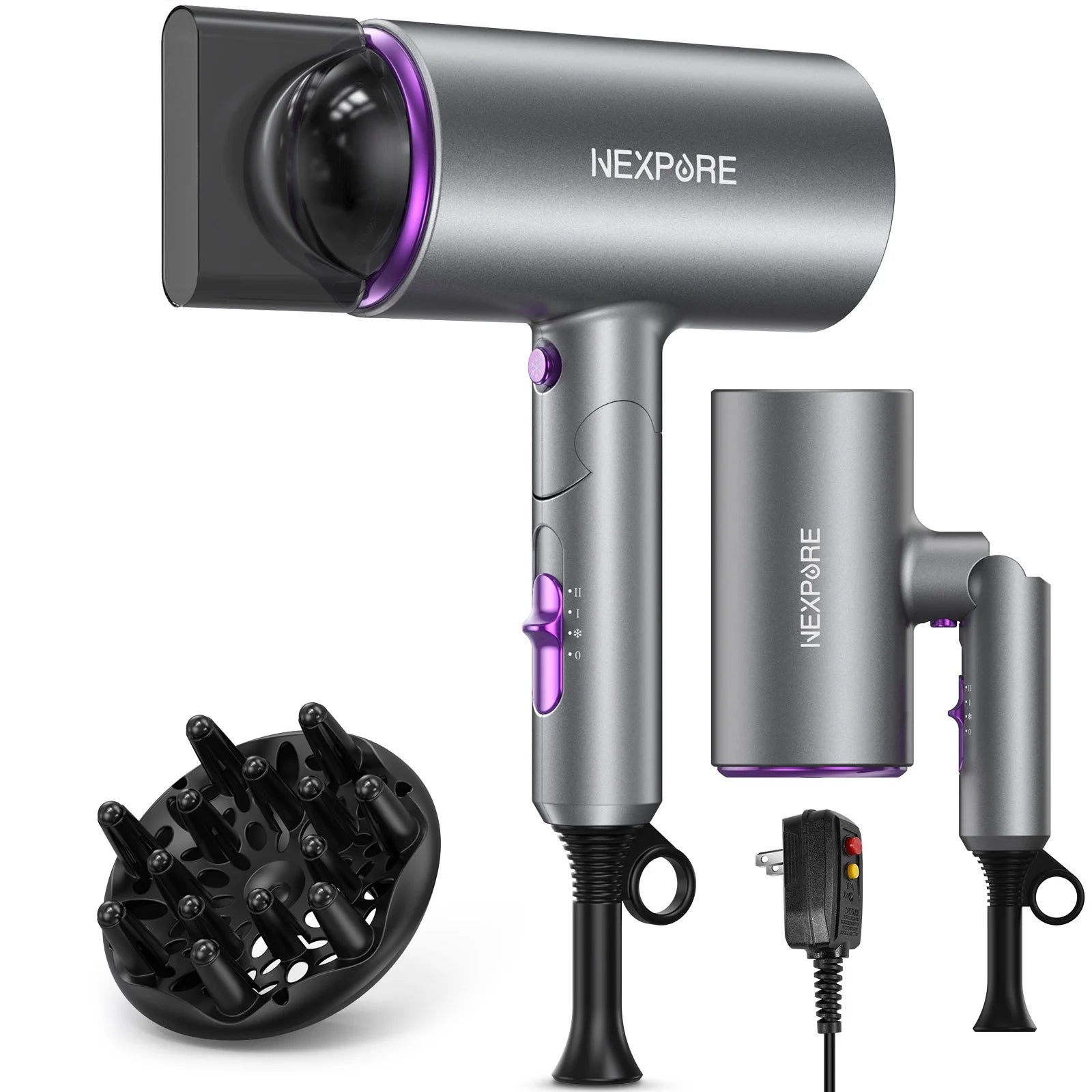 Professional Ionic Hair Dryer, 2000W Powerful Blow Dryer with Diffuser and Concentrator, for Home and Travel Use, Purple