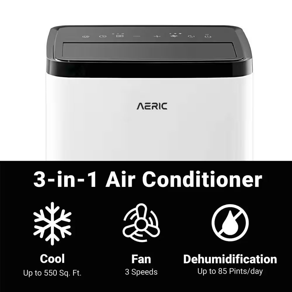 8,000 BTU (DOE) Portable Air Conditioner Cools 550 Sq. Ft. with Dehumidifier in White