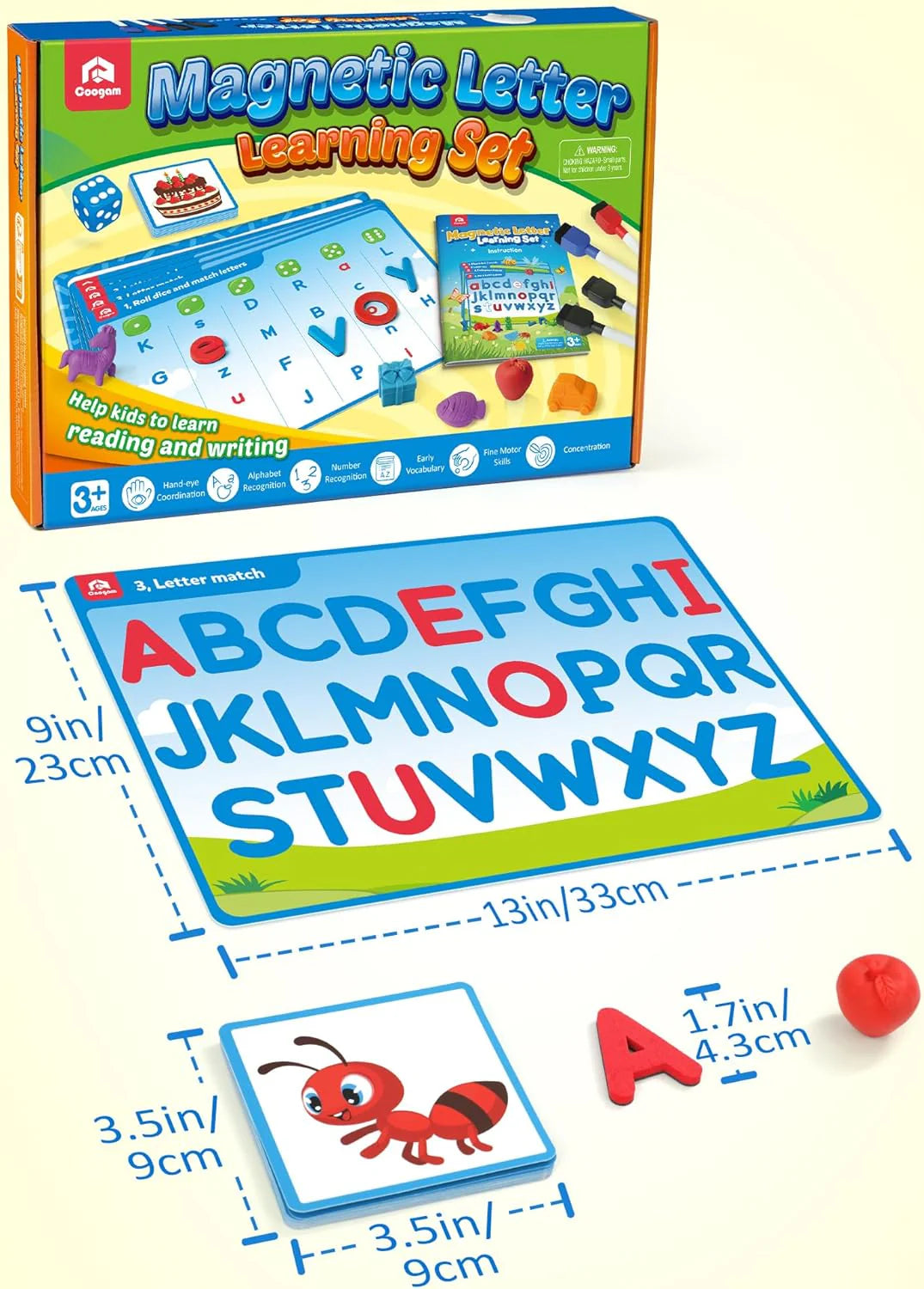Preschool Alphabet Learning Activities, Magnetic EVA Letters Matching & Handwriting Game, Educational ABC Recognition with 6 Pattern Cards, Phonic Manipulatives Toys for Kids Age 3+