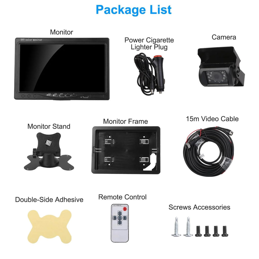 1Pc 7In Screen Backup Camera System Vehicle Rear View Monitor Kit IP67 Waterproof Car Parking Reverse System with Night Vision for Car Trunk Van SUV
