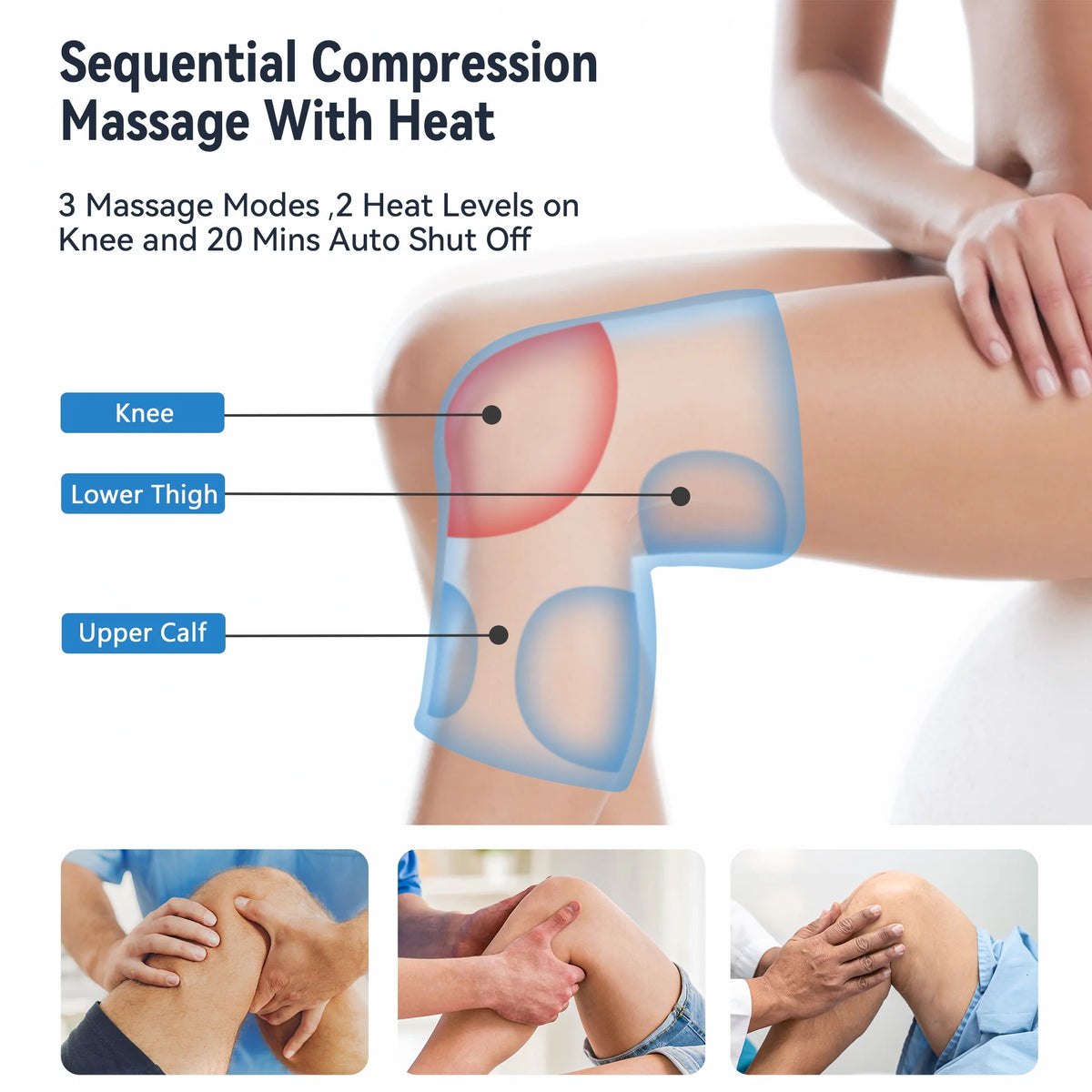 Heated Knee Massager with Air Compression, Massage 3 Modes and 3 Levels for Swelling Stiff Joints, Stretched Ligament, Muscles Injuries FSA/HSA Eligible