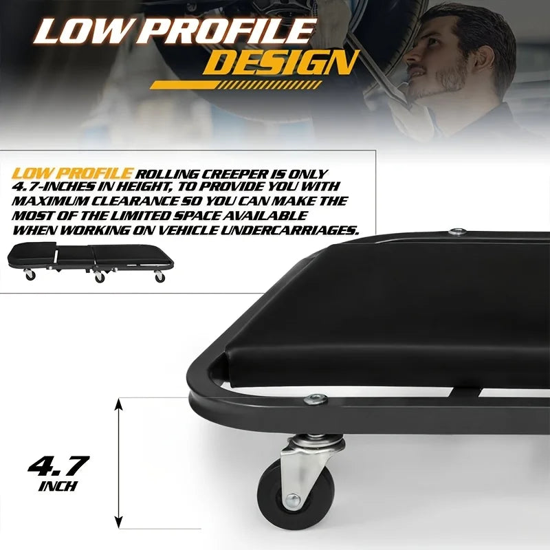 Ultimate 2-In-1 Mechanic Creeper Seat with Wheels - Heavy-Duty Adjustable Rolling Stool for Garage & Auto Shop