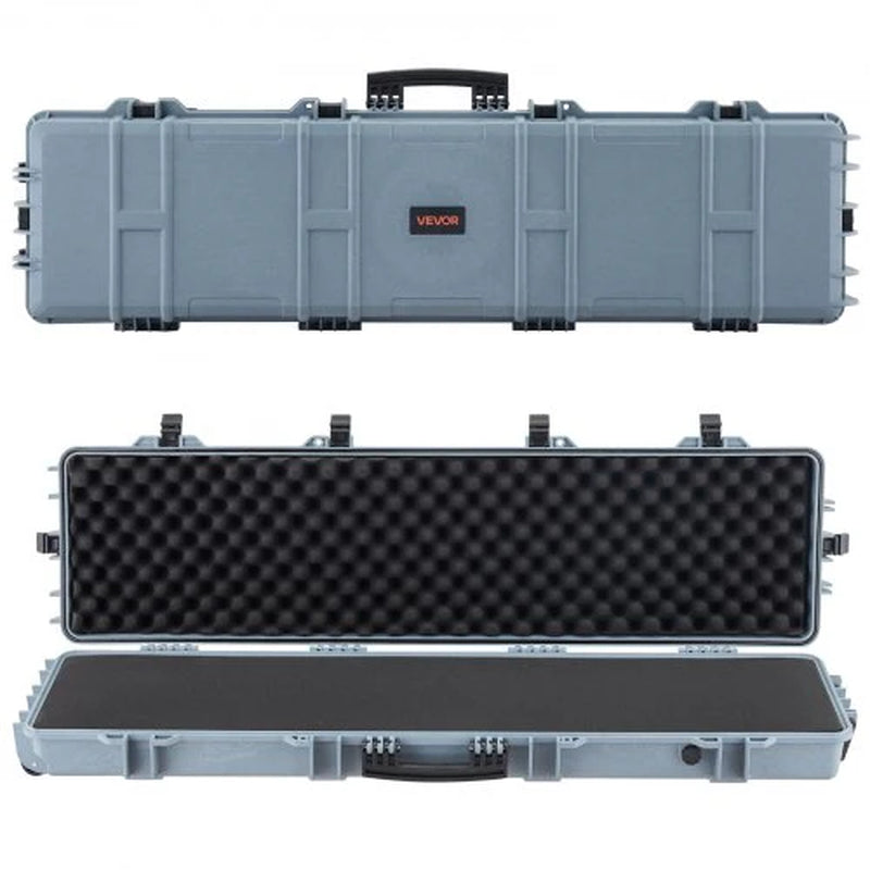 Hard Rifle Case, Lockable Rifle Case with Pre-Cut Foams, 50 in Movable Gun Storage with Wheels, IP67 Waterproof & Dustproof Pistol Storage for Rifle, Shotgun, Airsoft Gun, Grey