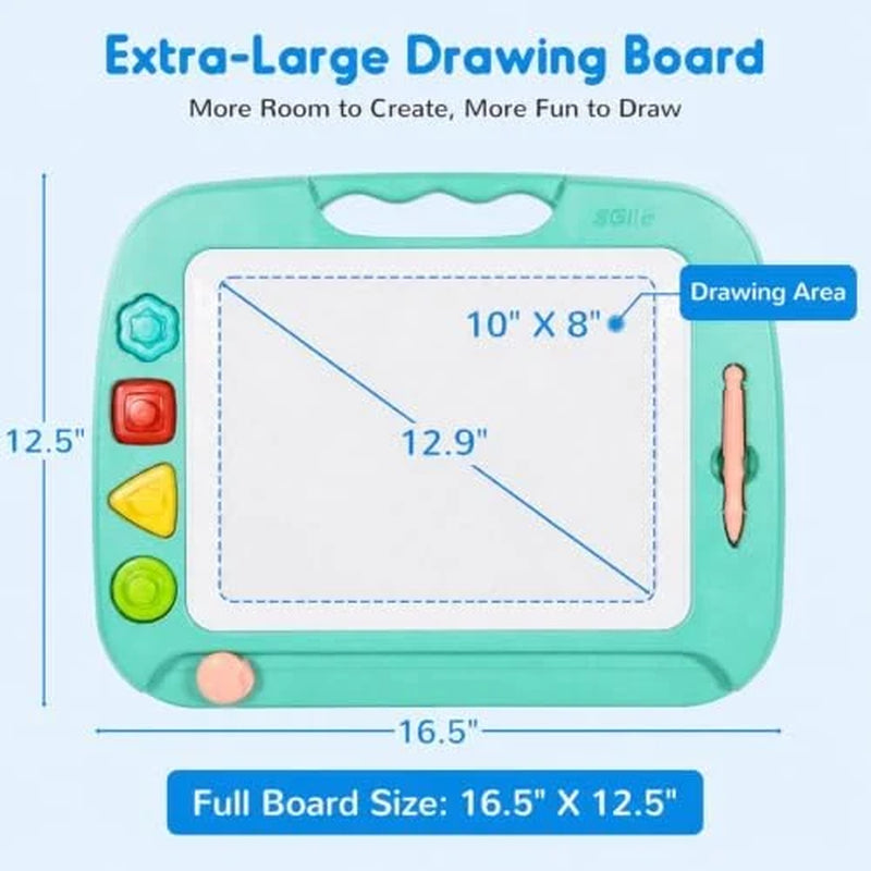 Toddler Toys for Kids, Large Magnetic Drawing Board for Birthday Gift, Toys for 1 2 3 4 Year Old Girls Boys, Etch & Sketch Pad with 4 Stamps, Learning and Educational, 16 ×13 In, Green
