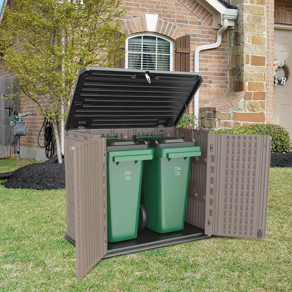 50 In. W X 29 In. D X 41 In. H HDPE Outdoor Storage Cabinet in Coffee (Shelves Not Included)
