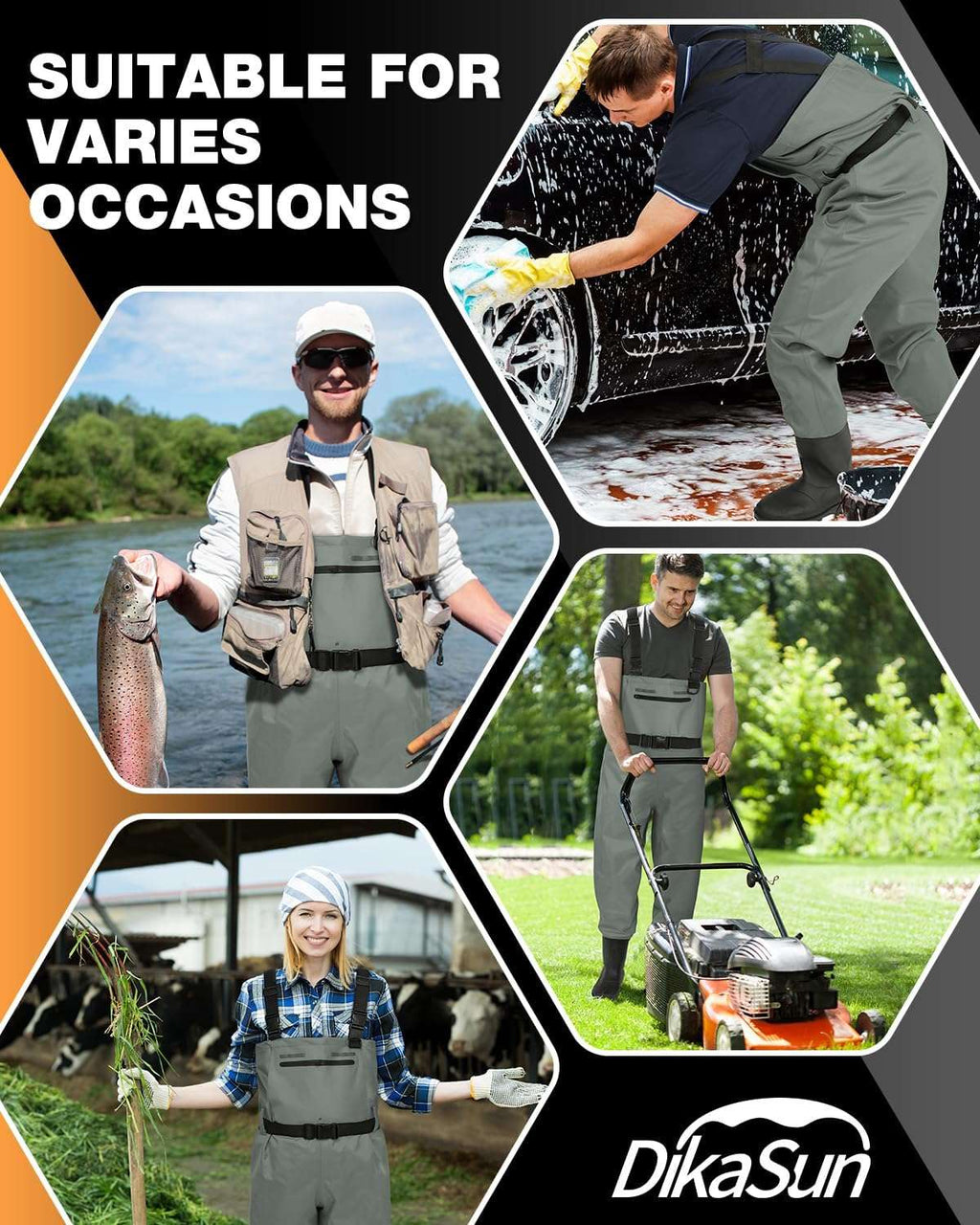 DikaSun Chest Waders with Boots — Lightweight Bootfoot Waders for Men & Women, Duck Hunting & Fly Fishing (US Sizes, Grey))