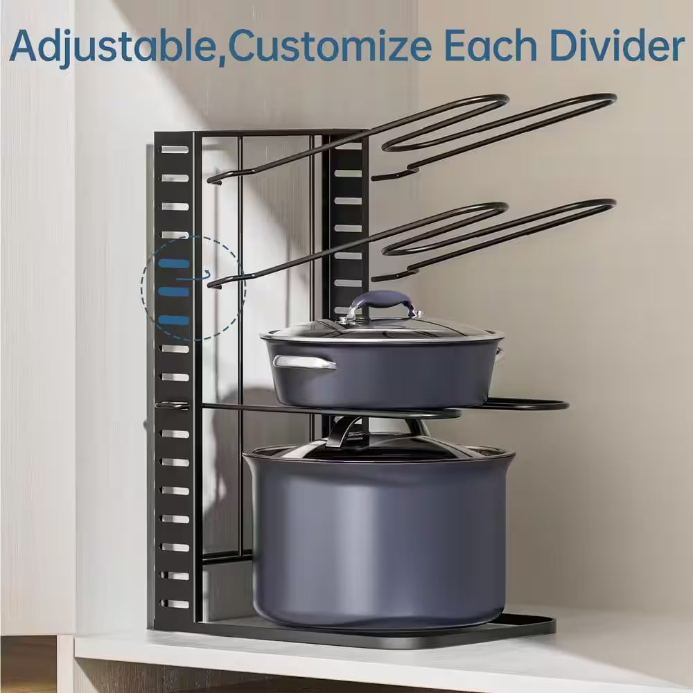 8-Tier 14.96 In. H Black Adjustable Standing Pot Rack, Pots and Pans Organizer, Kitchen Organizers and Storage