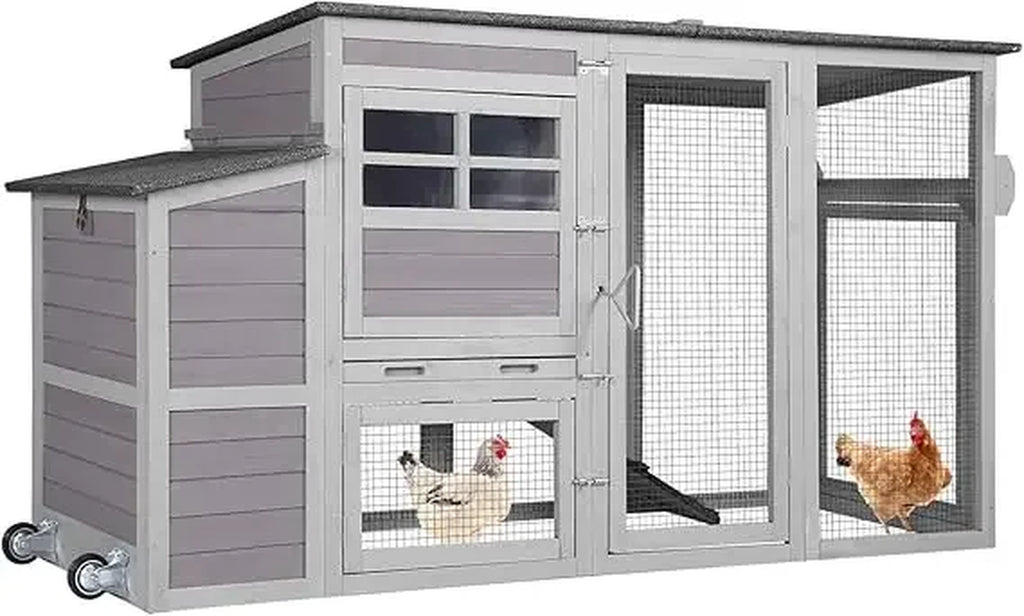 Chicken Coop Large Chicken House with Run Wooden Poultry Cage with Nesting Box, Large Opening Roof