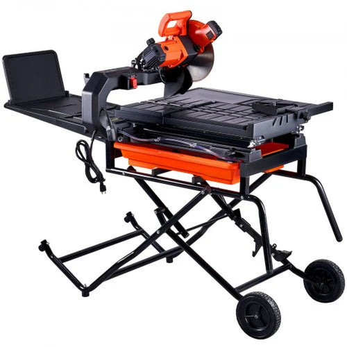 Wet Tile Saw with Stand, 10-Inch 65Mn Steel Blade, 4500 RPM Motor, Tile Cutter Wet Saw with Water Reservoir and Casters, 0-45 Degrees Miter Angle for Cutting Tiles, Floor Tiles, and Stones