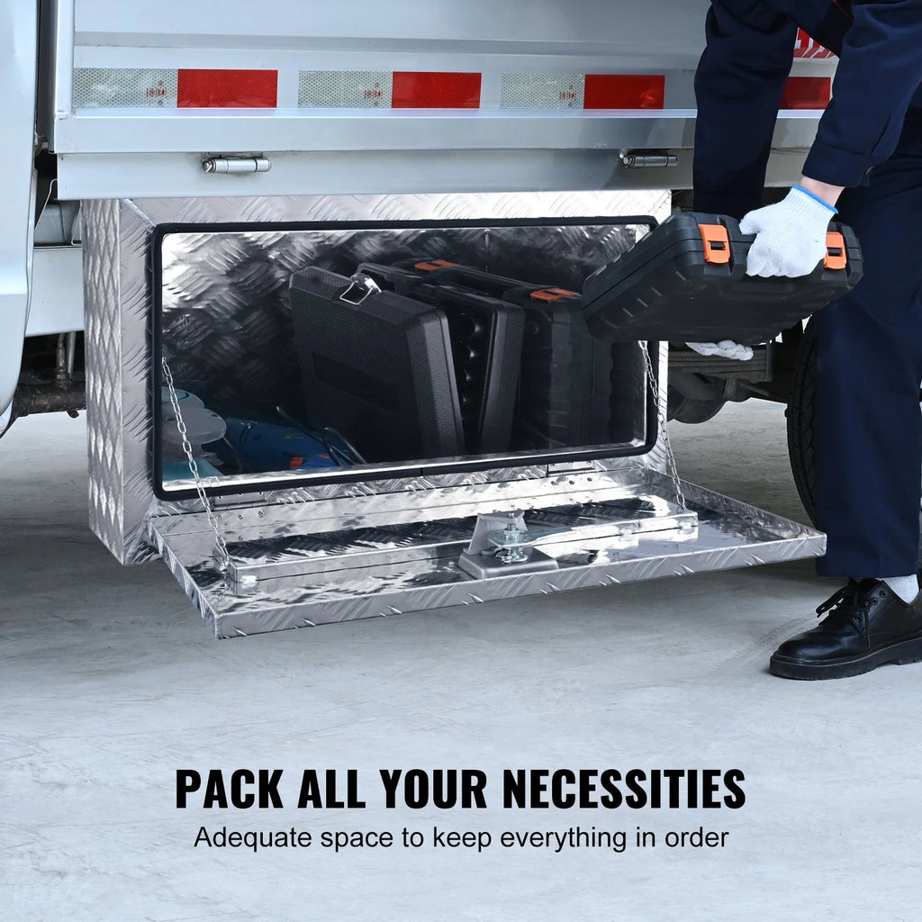 VEVOR Underbody Truck Box, 30¡_14¡_16 Pickup Storage Box, Heavy Duty Aluminum Diamond Plate Tool Box with Lock and Keys, Waterproof Trailer Storage Box with T-Handle Latch for Truck, Van, Trailer