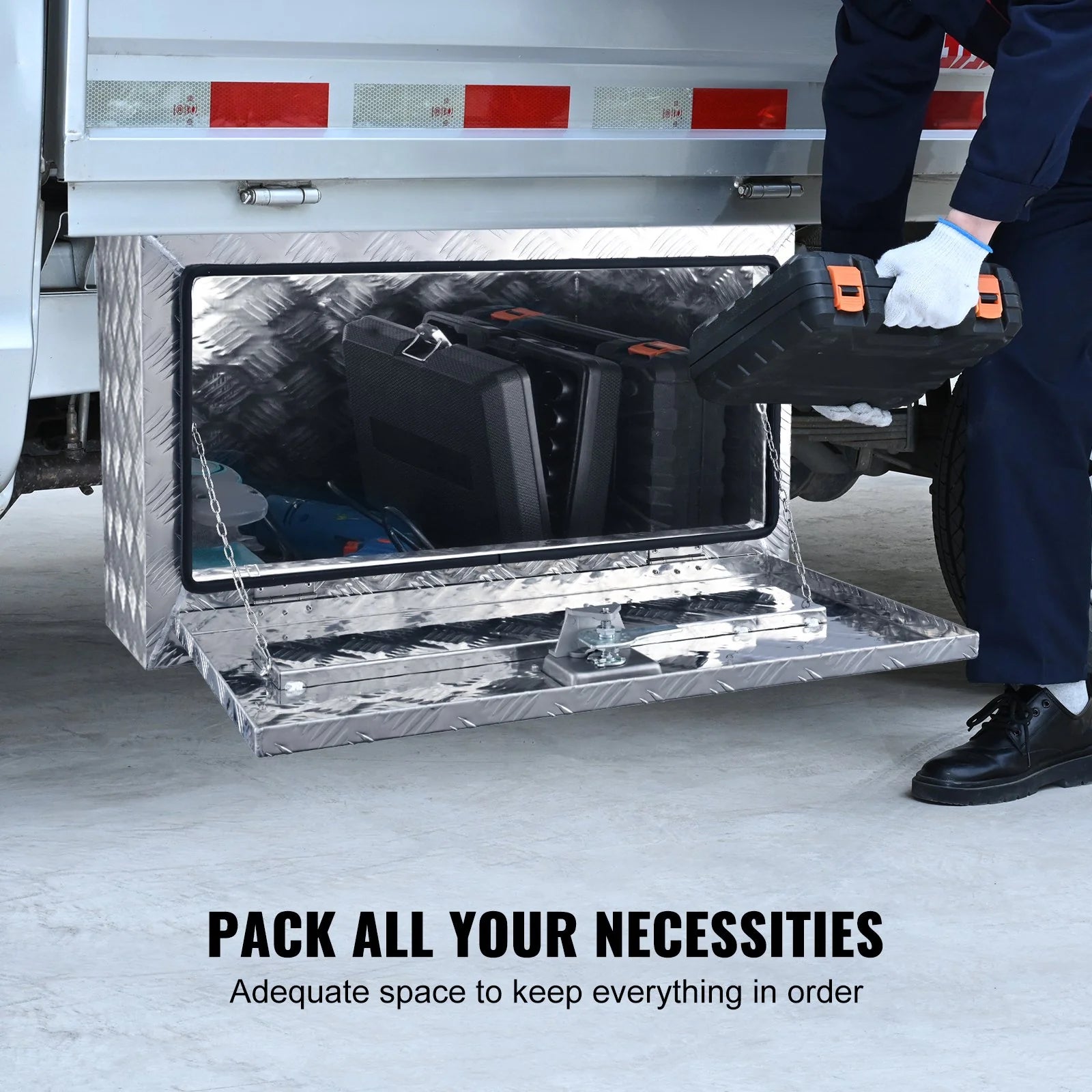 VEVOR Underbody Truck Box, 30¡_14¡_16 Pickup Storage Box, Heavy Duty Aluminum Diamond Plate Tool Box with Lock and Keys, Waterproof Trailer Storage Box with T-Handle Latch for Truck, Van, Trailer
