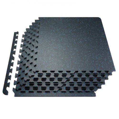 0.56 Inch Thick Gym Floor Mats, 12 Tiles Rubber Top with EVA Foam, 25' X 25' Gym Flooring Workout Mats with 48 Sq.Ft Coverage, Interlocking Puzzle Gym Mats for Gym, Home, Garage, Black & Blue
