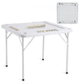 Mahjong Table, Square 4 Player Folding Card Table with 4 Cup Holders & 4 Chip Trays, Portable Domino Game Table with 1 Set of Dominoes for Mahjong Poker Puzzles, 35.4 X 35.4-Inch, White