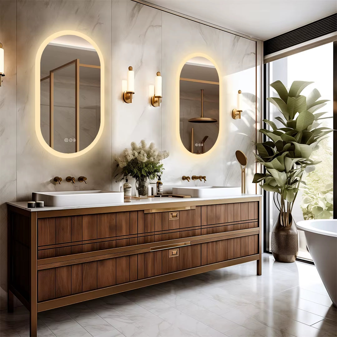 Backlit Lighted Bathroom Mirror LED Bedroom Vanity Mirror Salon Mirror with Touch Sensor Dimming Defog IP44