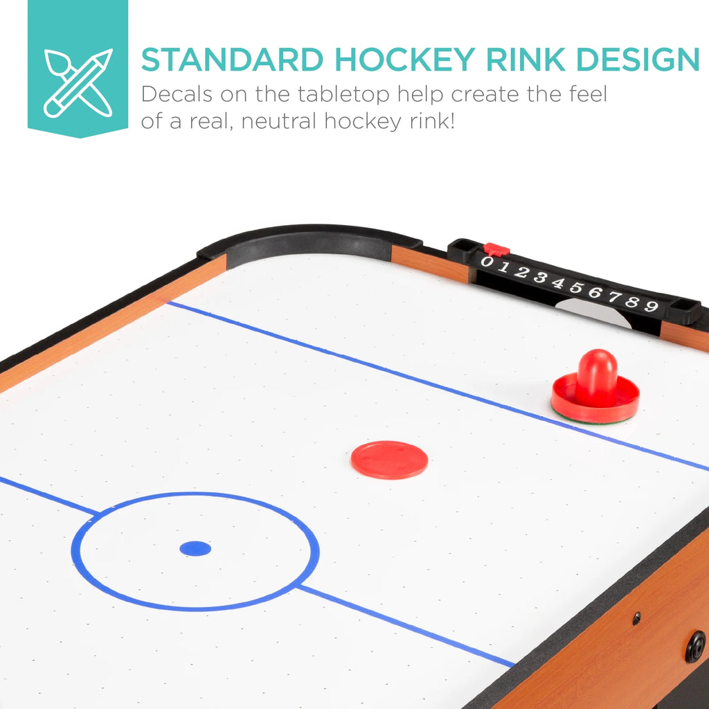 40In Air Hockey Arcade Table W/ 100V Motor, Electric Fan, 2 Strikers, 2 Pucks - Light Brown