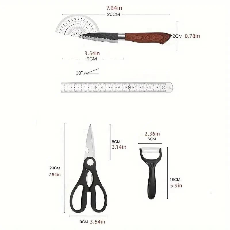 6 PCS Kitchen Knife Sets, Steel Kitchen Knives Set Tools Forged Kitchen Knife Scissors Ceramic Peeler Chef Slicer Knife Gift Case