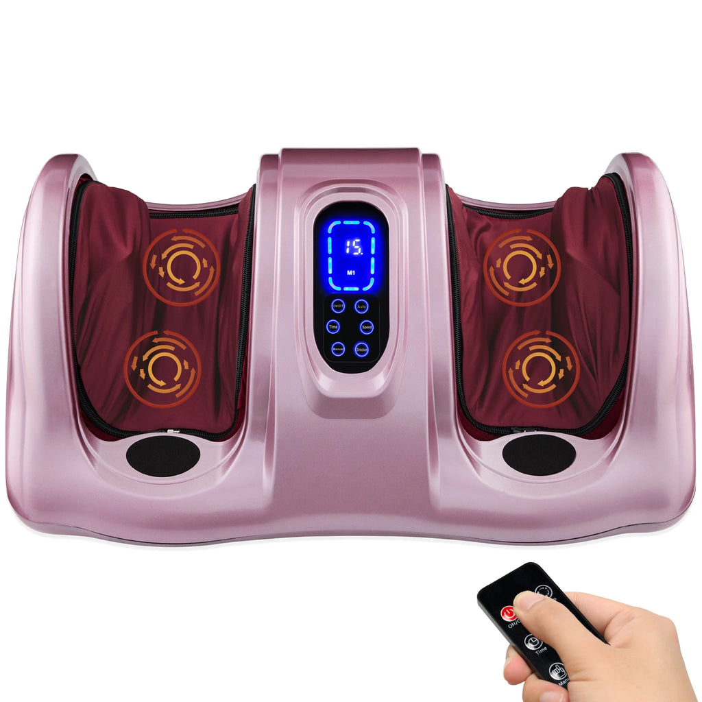 Therapeutic Kneading & Rolling Shiatsu Foot Massager W/ High Intensity Rollers, Remote - Rose