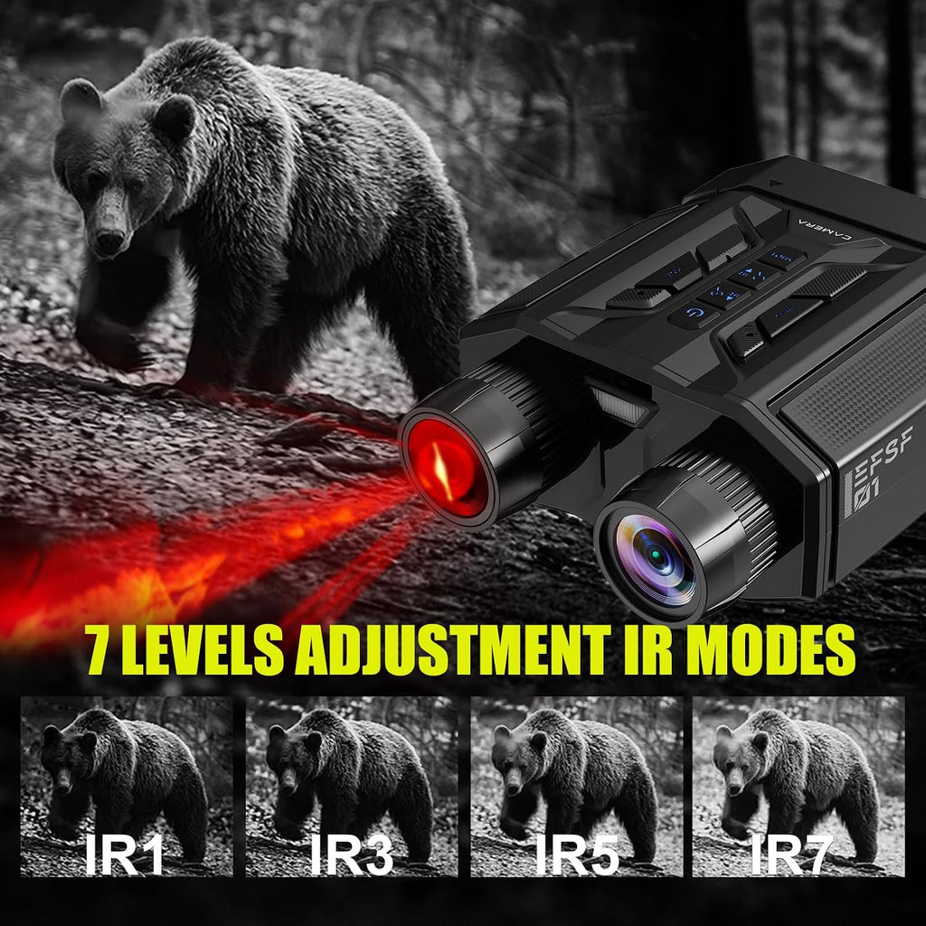 Night Vision Goggles 8X Digital Zoom, 300M Night Vision Binoculars with 7-Level IR, 32GB Card & LED Flashlight, Gifts for Men, Dad, Husband, Boyfriend for Camping and Birdwatching