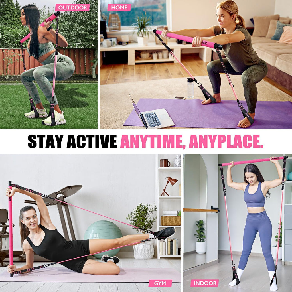 Pilates Bar Kit with Resistance Bands, Pilates Equipment, Multifunctional Pilates Bar for Women & Men, Pilates Kit for Hip, Back, Arm, Full-Body Workouts, Home Gym Strength Training Equipment