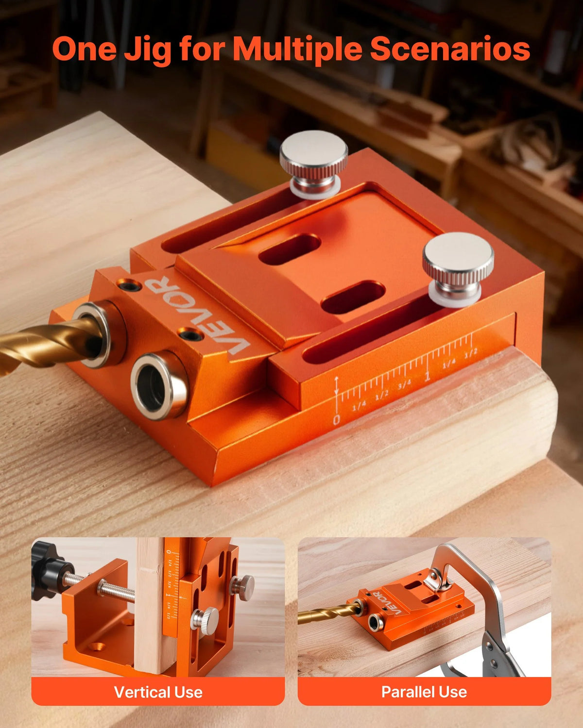 Pocket Hole Jig Kit, 0.47 to 1.89 in Adjustable, Jig Pocket Hole System with Step Drill, Hex Wrench, Drill Stop Ring, Square Drive Bit, Plugs and Screws, Reinforced Metal Frame, for Woodworking