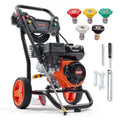 Gas Pressure Washer, 3400 PSI 2.6 GPM, Gas Powered Pressure Washer with Aluminum Pump, Spray Gun and Extension Wand, 5 Quick Connect Nozzles, for Cleaning Cars, Homes, Driveways, Patios