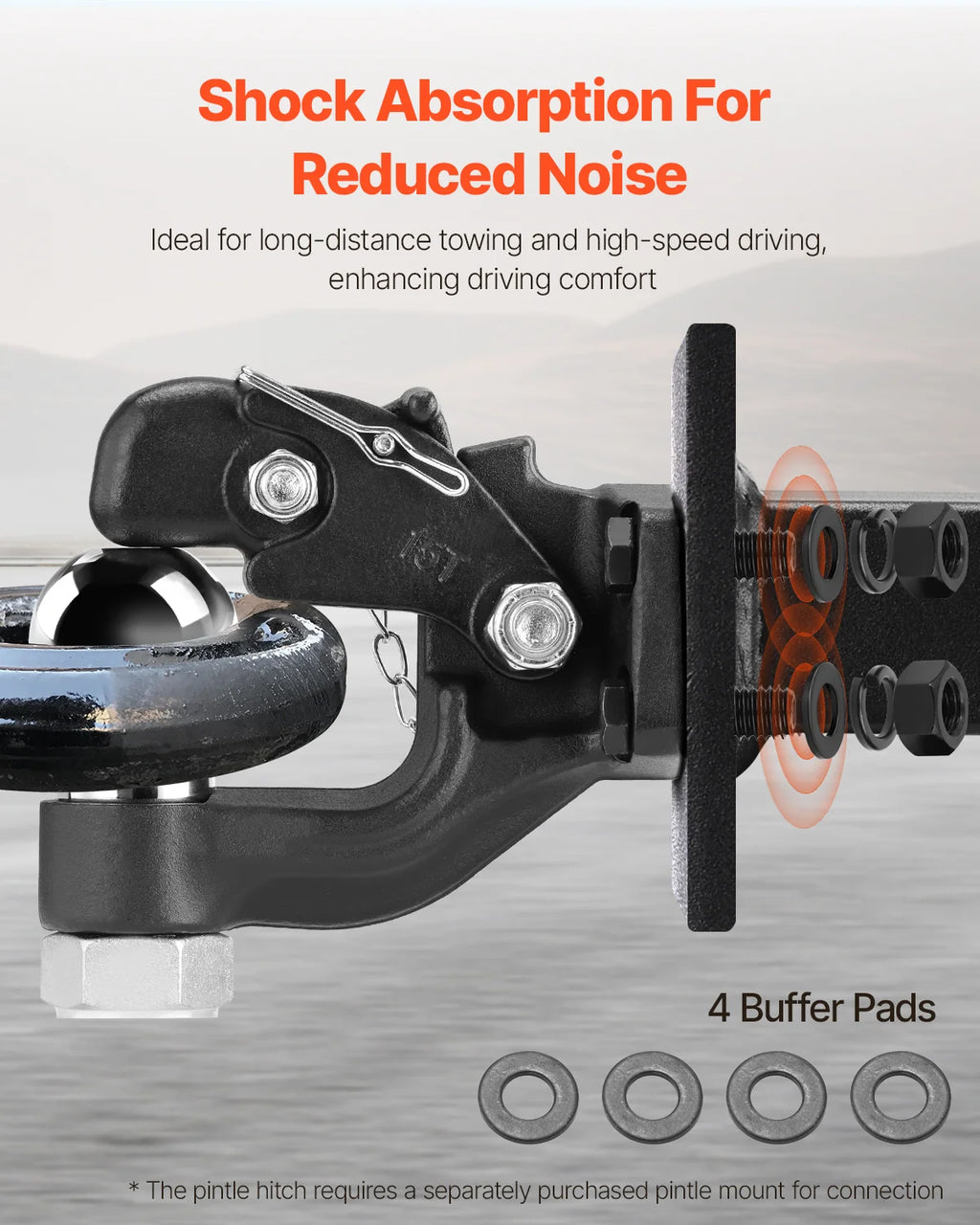 Pintle Hook, 30000 Lbs Towing Capacity, Trailer Hitches Receiver Hook Combination 2-5/16-Inch Hitch Ball, Fits 2.5 to 3-Inch Lunette Ring with Mounting Kit, Wear-Resistant, Black Powder Coat