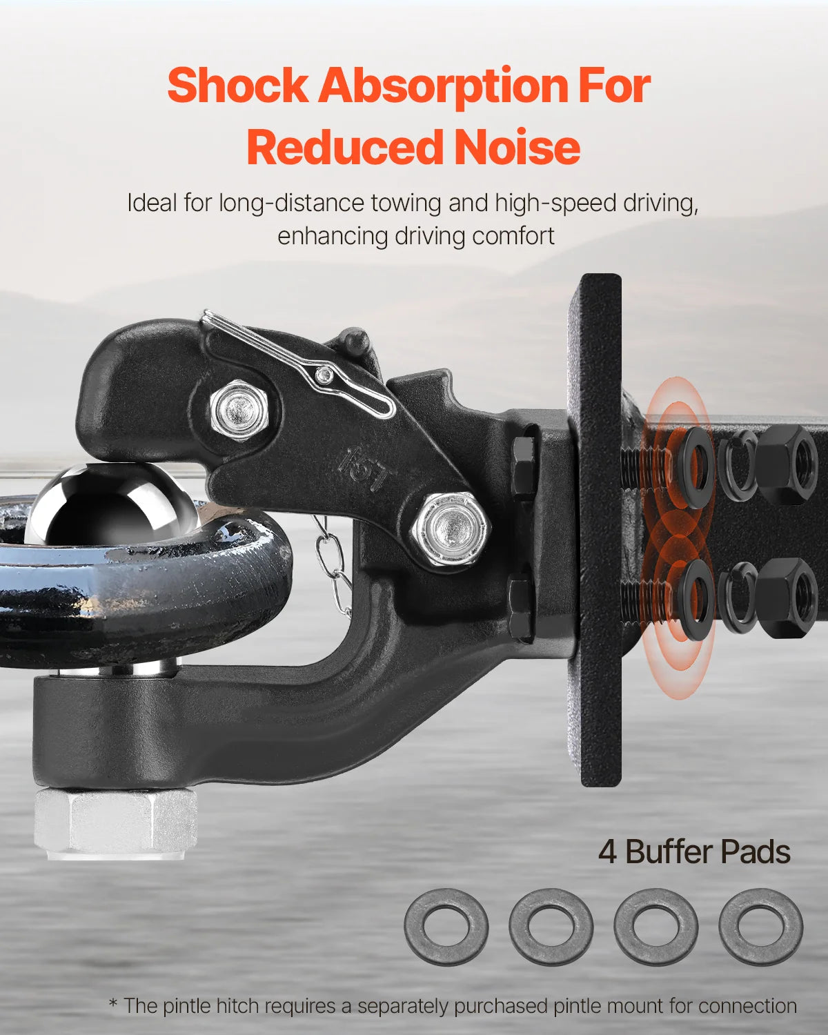 Pintle Hook, 30000 Lbs Towing Capacity, Trailer Hitches Receiver Hook Combination 2-5/16-Inch Hitch Ball, Fits 2.5 to 3-Inch Lunette Ring with Mounting Kit, Wear-Resistant, Black Powder Coat