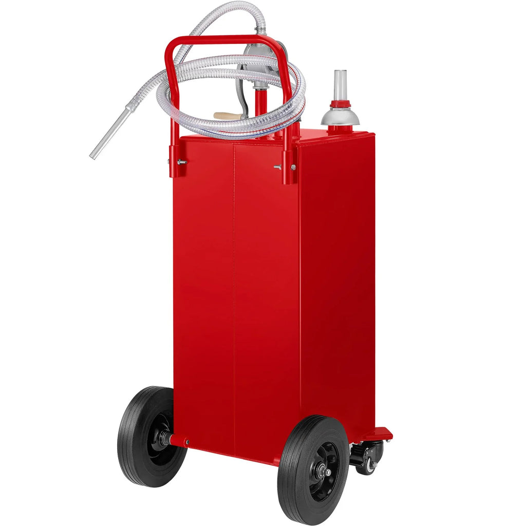 VEVOR 30 Gallon Fuel Caddy, Gas Storage Tank & 4 Wheels, with Manuel Transfer Pump, Gasoline Diesel Fuel Container for Cars, Lawn Mowers, Atvs, Boats, More, Red
