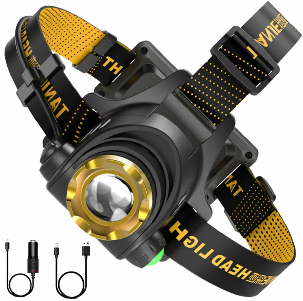 LED Headlamp Rechargeable Head Torch Zoom Headlight Lamp Flashlight Fishling Camping Light with 3 Modes Work Light