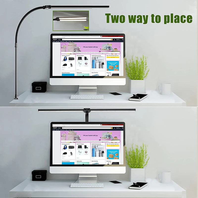 Double Head LED Desk Lamp EU/US Architect Desk Lamps Office 24W Brightest 5Color Modes and 5 Dimmable Eye Protection Lamp