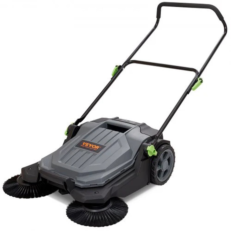 VEVOR Walk-Behind Hand Push Floor Sweeper, 25.6 Sweeping Width Floor Sweeper Manual Non-Electric, 5-Gallon Waste Container, Angle & Height Adjustable Folding Handle for Walkway, Yard, Garage, Patio