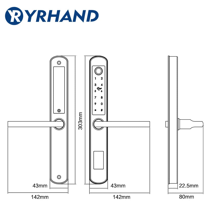 Stainless Steel Waterproof Biometric Fingerprint Door Lock Electronic Smart Door Lock RFID Card Lock for Aluminum Glass Door