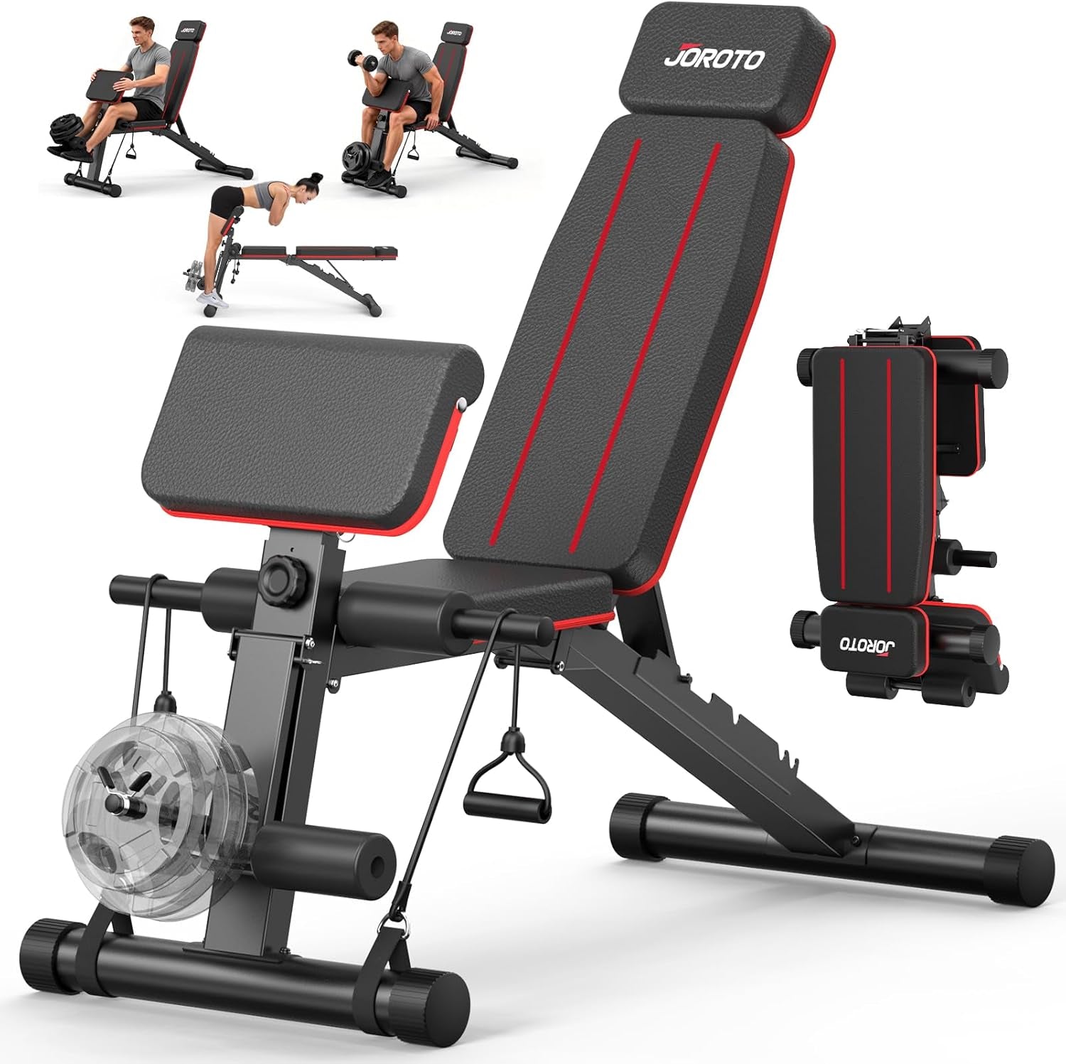 Adjustable Weight Bench for Home Gym, 1000 LBS Capacity, Foldable Incline Decline Flat Workout Bench with Leg Extension & Back Extension, Exercise Preacher Curl Bench for Full Body Training