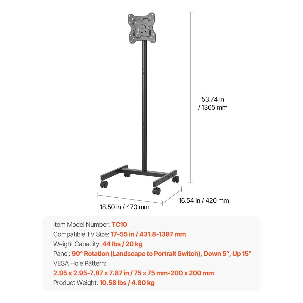Succebuy Rolling TV Stand Mobile TV Cart Suit for Various Sizes TV Portable TV Stand with Wheels for Living Room Bedroom Office