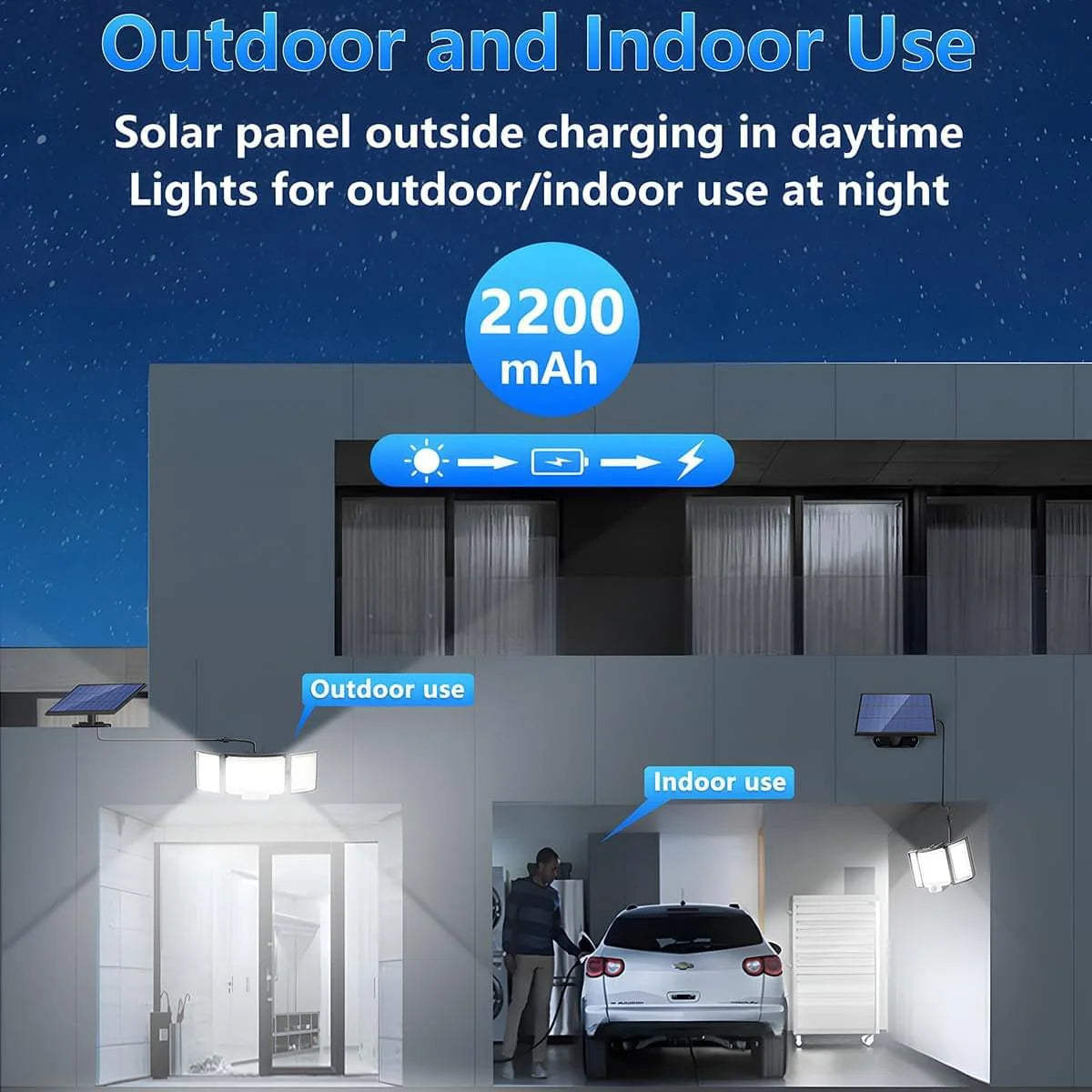 1,2 Pack Solar Lights Outdoor 348 LED Motion Sensor Lights with Remote Control 3 Head Waterproof
