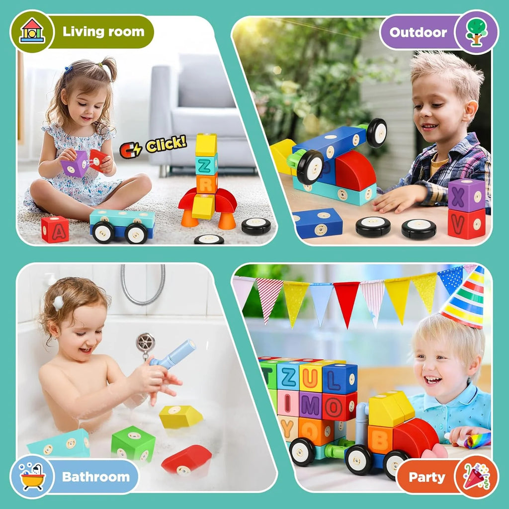 ABC Foam Magnetic Blocks for Toddlers, 52Pcs, Building Letters Block for Kids 2 3 4 5 Years Old, Alphabet Blocks Toys Gifts for Boys Girls