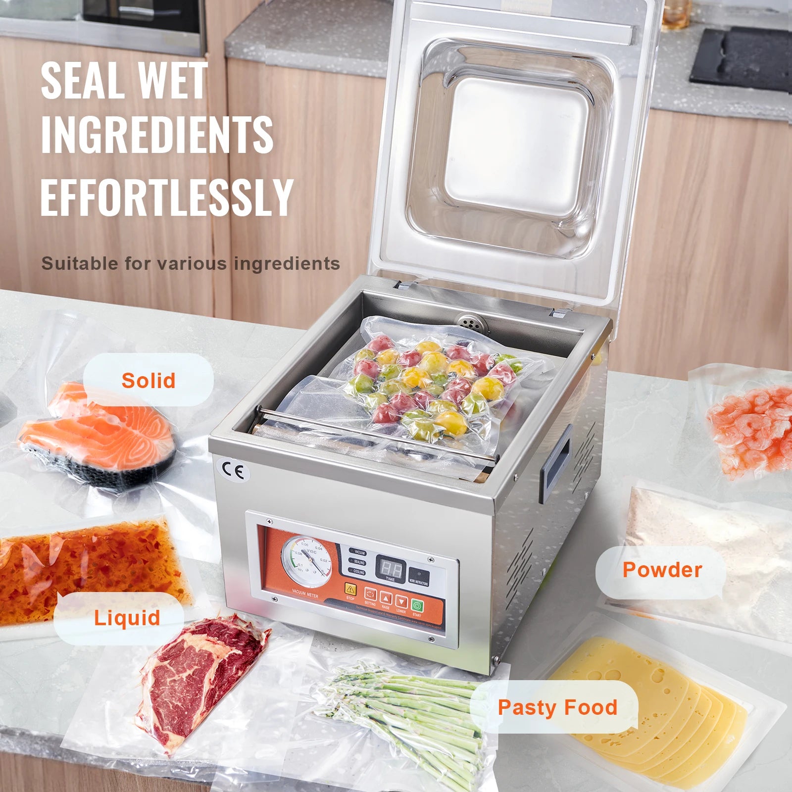Succebuy DZ-260A Chamber Vacuum Sealer with 15.7" Sealing Length Kitchen Vacuum Packing Machine for Home Foods Meats Marinades